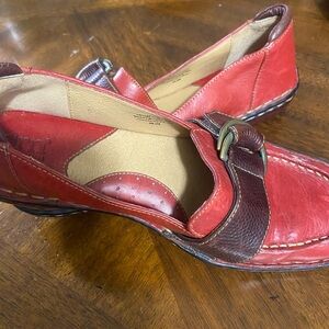 BORN - Red Brown Leather Handcrafted Buckle Slip On Loafers